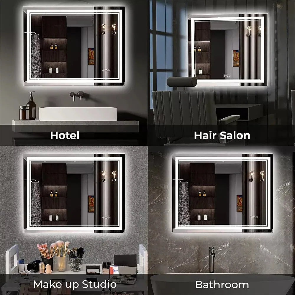 Extra Large LED Lighted Bathroom Mirror Wall Anti-Fog Vanity 3 Colors