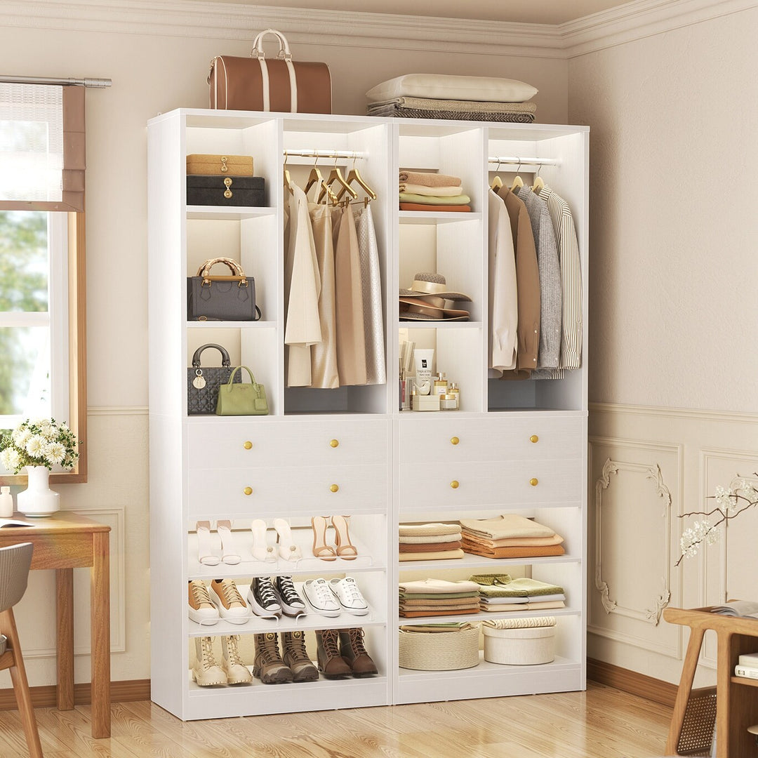 Grimm 28'' Closet Organizer with Shoe Racks and Drawers, Closet System with Hanging Rod and Adjustable Shelves