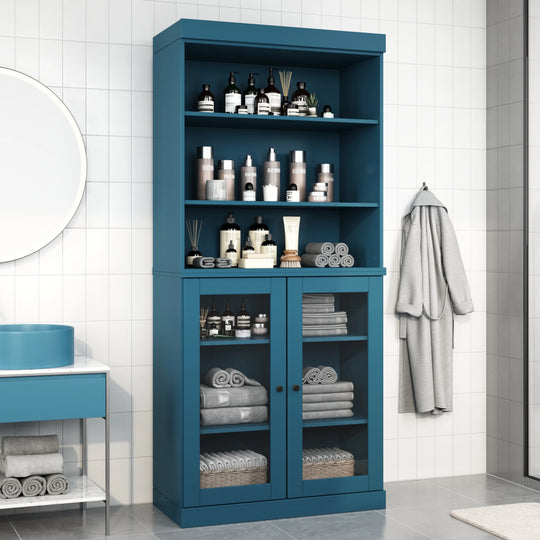 100% Solid Wood Bathroom & Laundry Storage Cabinet, Raised Panel Doors, Adjustable Shelves, 32" Wide, 71.5" Tall