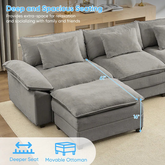 Modern 156''Oversized U-Shaped Modular Sectional Sofa with 2 Ottomans,6-Seat Cloud Couch,Chenille Sofa Sleeper Deep Seat Couches