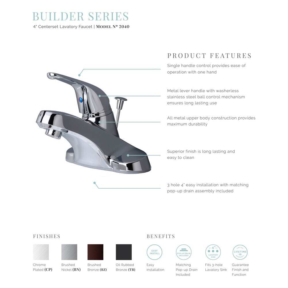 Classic Single Handle Centerset Lavatory Faucet with Pop-Up Drain Assembly
