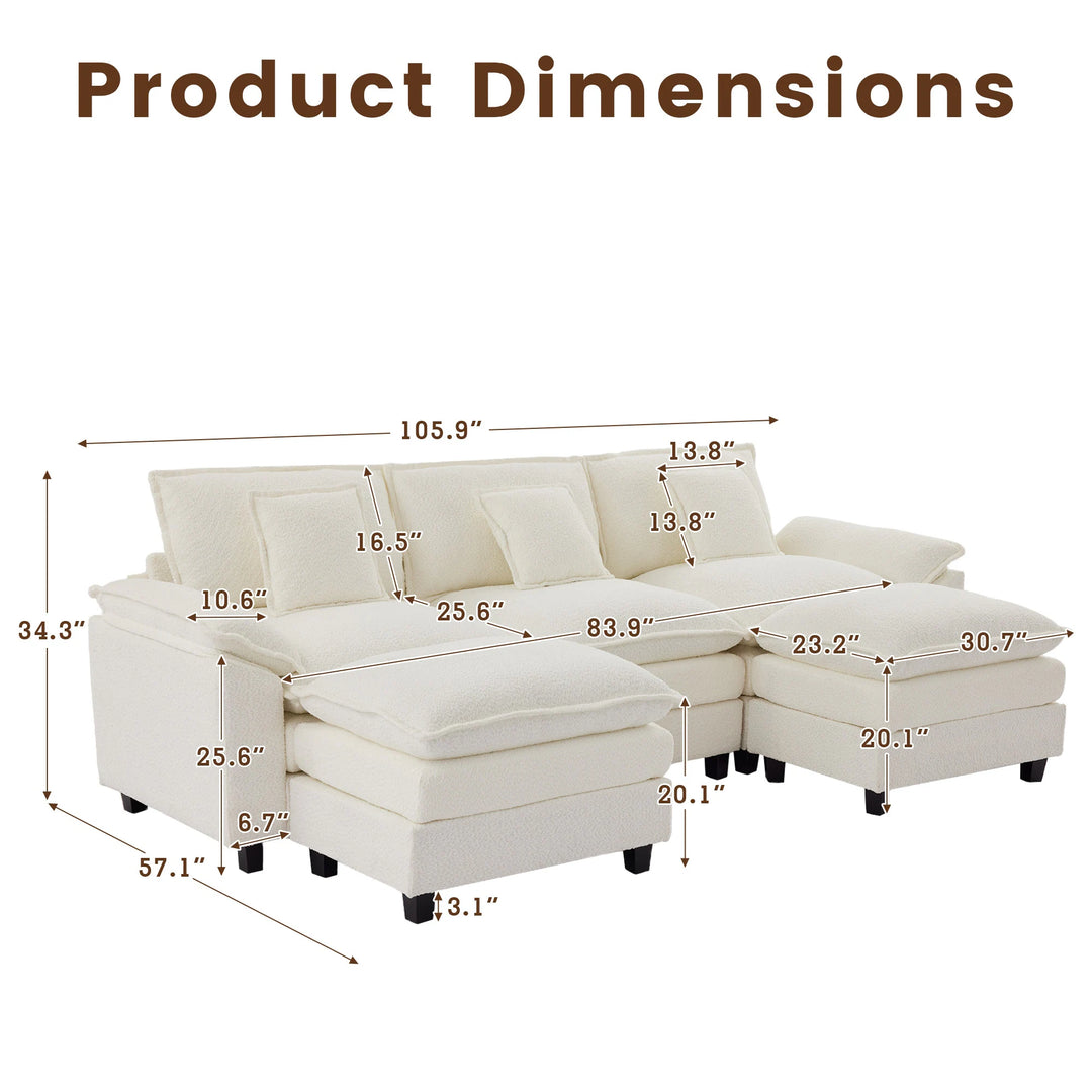 Modular Chenille Sectional Sofa with Ottomans, Deep Seat, Wide Padded Armrests, 2-Seat / 3-Seat / 4-Seat Options