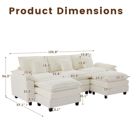 Modular Chenille Sectional Sofa with Ottomans, Deep Seat, Wide Padded Armrests, 2-Seat / 3-Seat / 4-Seat Options