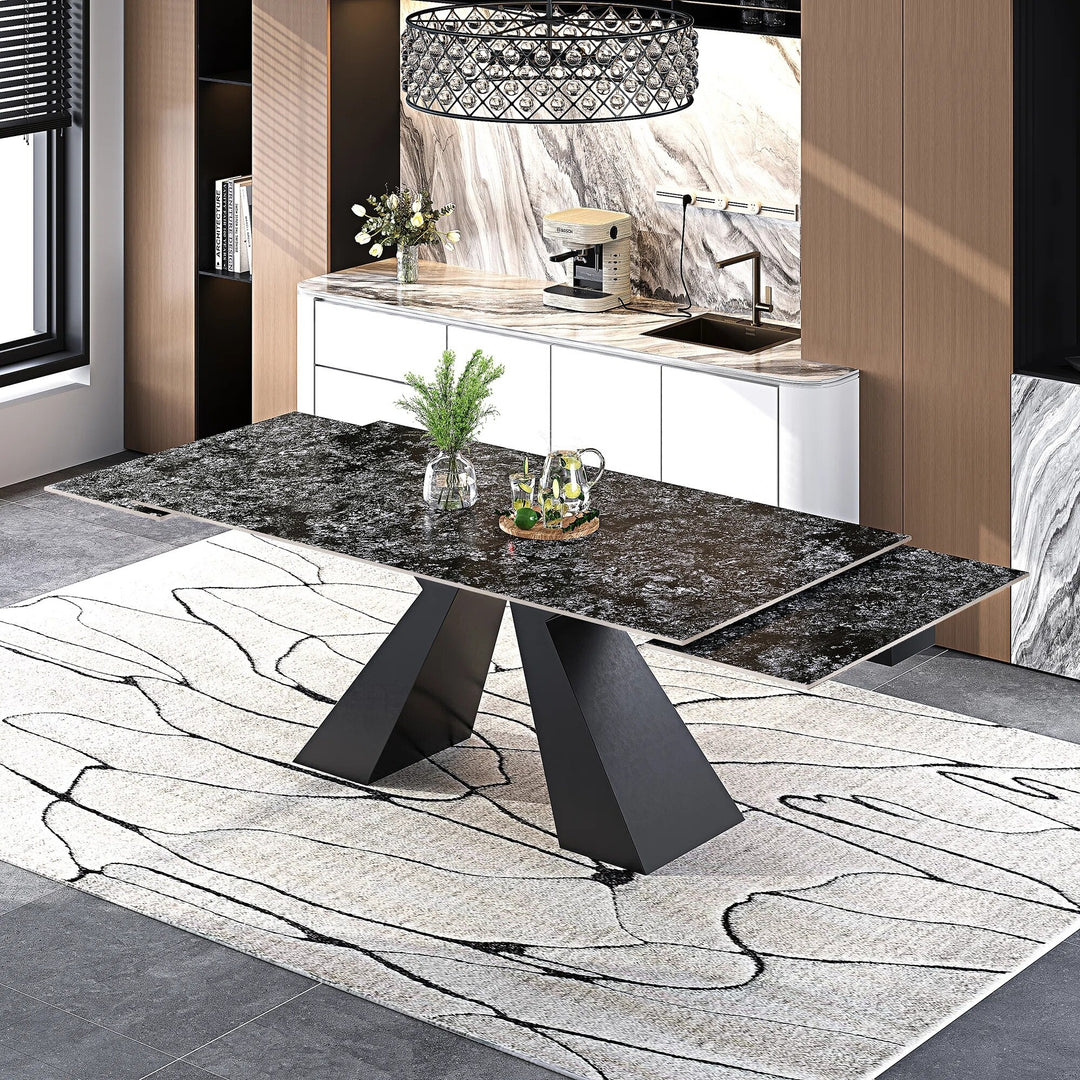 Minimalism Extendable Rectangular Sintered Stone Double Pedestal Dining Table Seat for 8-12 - 110.24"