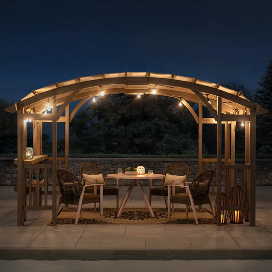 Bellucci Arched Pergola 10 X 14 Ft. Light Grey Outdoor Cedar Framed Wood Pergolas with Weather-Resistant Canopy for Patio, Garden