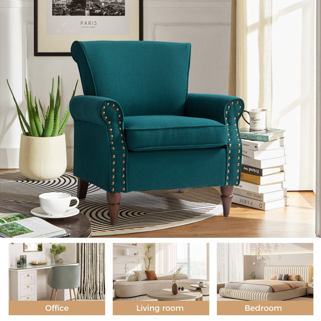 Nyctelius Upholstered Comfy Accent Chair with Turned Wooden Legs and Nailhead Trim Set of 2 by
