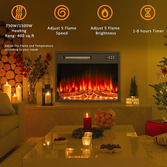 18/23 Inches Electric Fireplace Heater, 750/1500W Electric Fireplace Insert with Overheating Protection