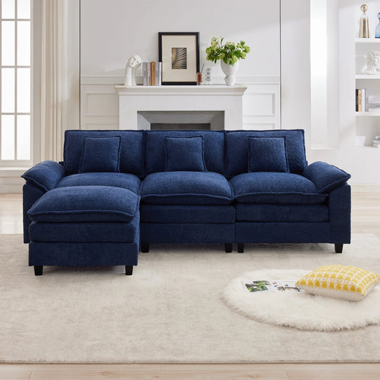 Modular Chenille Sectional Sofa with Ottomans, Deep Seat, Wide Padded Armrests, 2-Seat / 3-Seat / 4-Seat Options