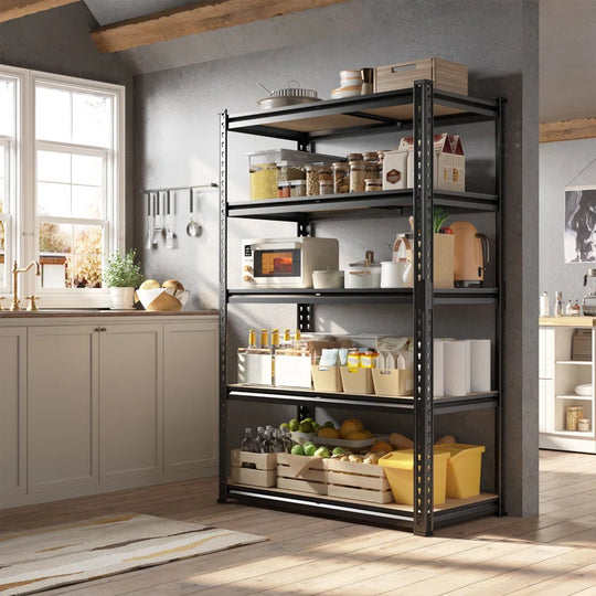 Heavy-Duty Steel Storage Shelving Unit with Rolled Edges, Adjustable Garage Shelving Unit for Garage, Basement, Pantry, Kitchen
