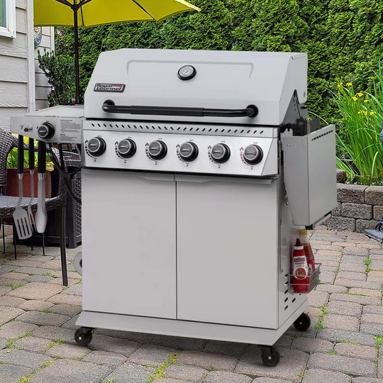 6-Burner BBQ Liquid Propane Gas Grill with Sear Burner and Side Burner, White
