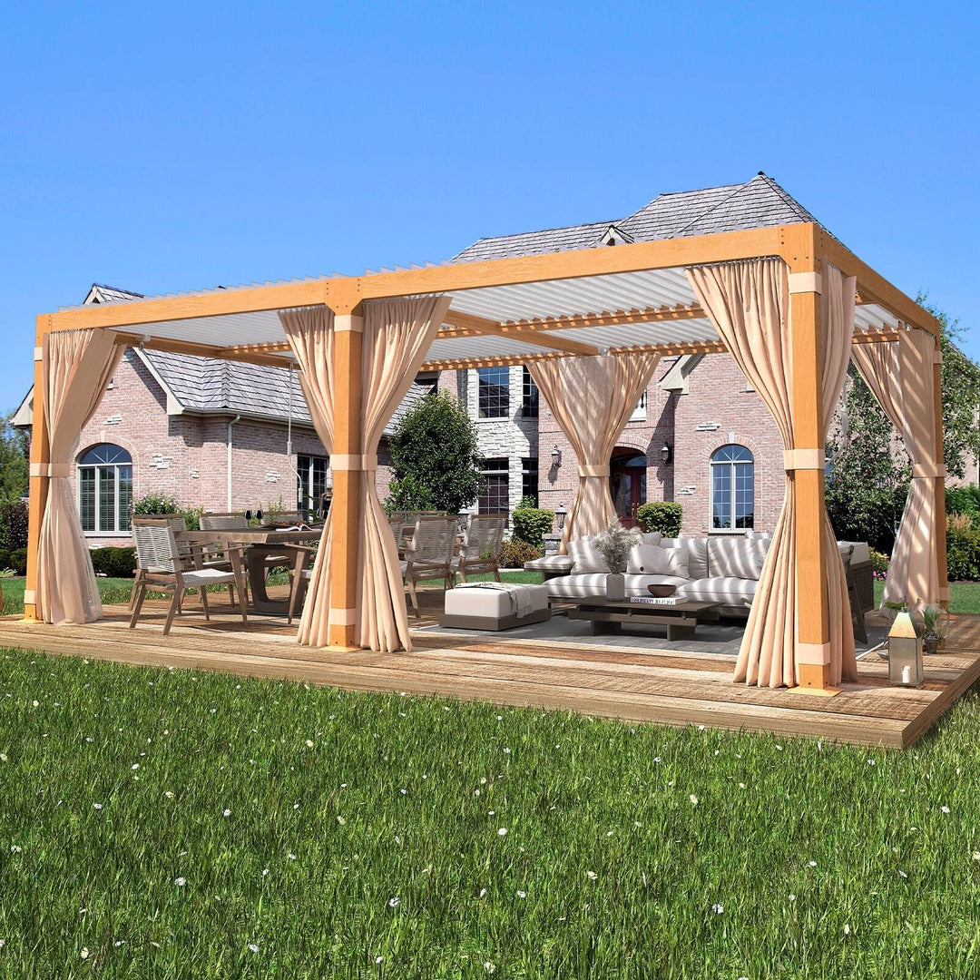 Outdoor Louvered Pergola Gazebo with Adjustable Aluminum Rainproof Roof and Pull-Down Screen