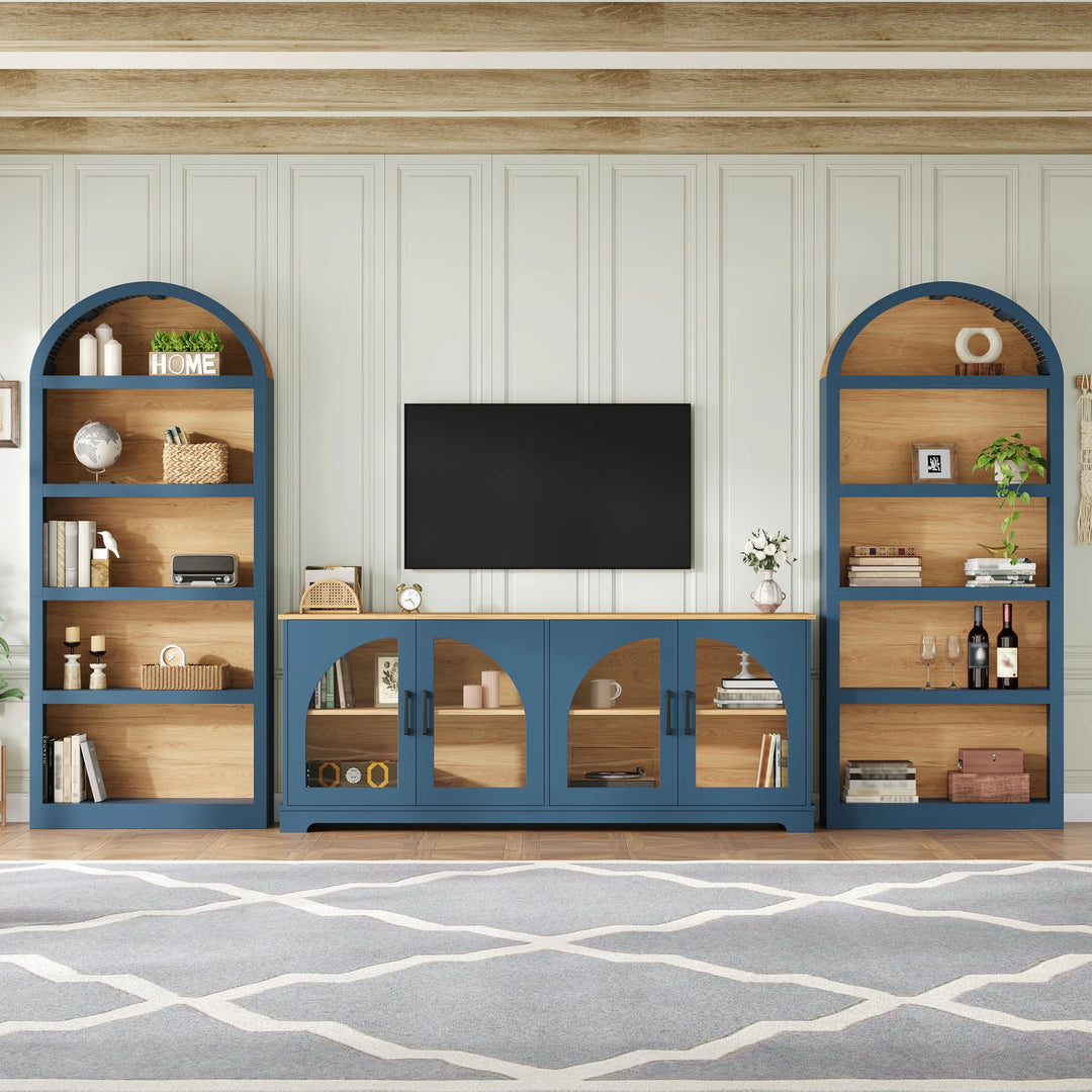 3-Piece Retro Entertainment Center for Tvs up to 70", Two-Tone Farmhouse TV Stand with Sideboard & Bookshelf