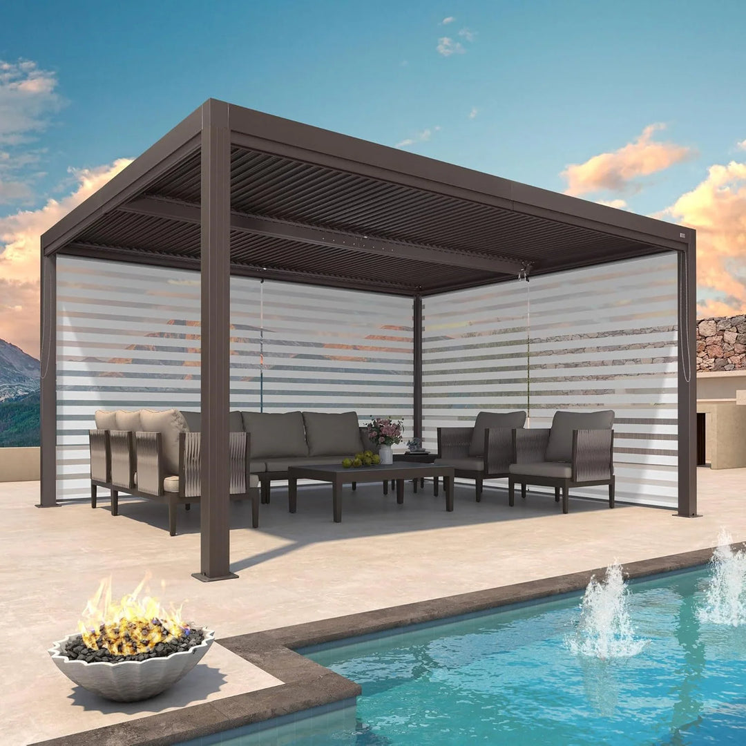 Bronze Louvered Pergola with Adjustable Roof for Deck Backyard Garden Hardtop Gazebo