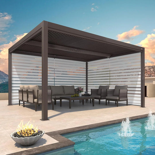 Bronze Louvered Pergola with Adjustable Roof for Deck Backyard Garden Hardtop Gazebo