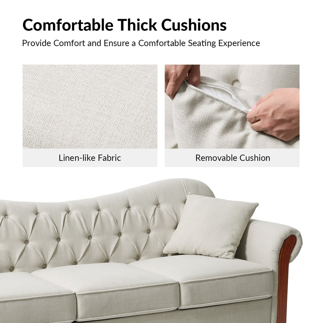 Mario Traditional 83"Wide Tufted Sofa with Solid Wood Legs and Pillows by