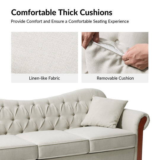 Mario Traditional 83"Wide Tufted Sofa with Solid Wood Legs and Pillows by