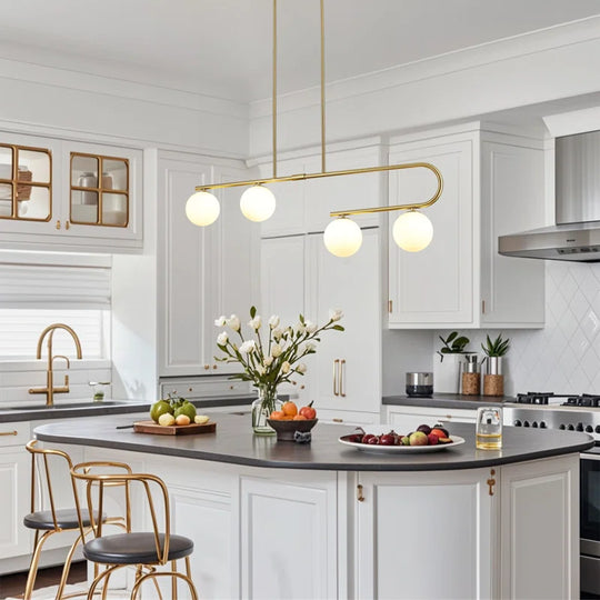 4 - Light Modern Kitchen Island Chandelier with Globe Glass Shade for Dining Room Living Room Entry