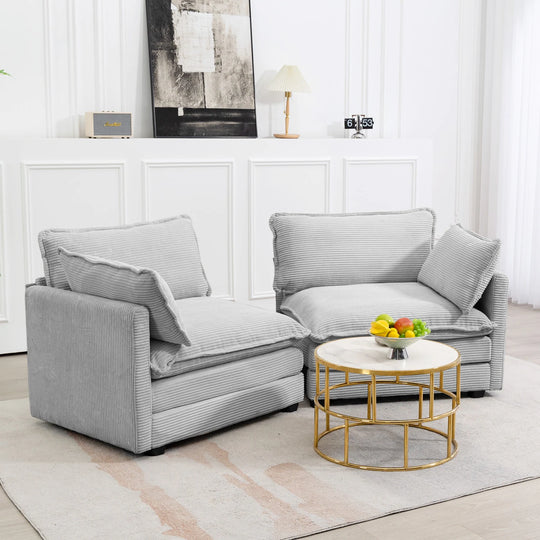 Corduroy Sectional Sofa with Removable Ottomans & Ultra-Soft Cushions for Living Room & Bedroom
