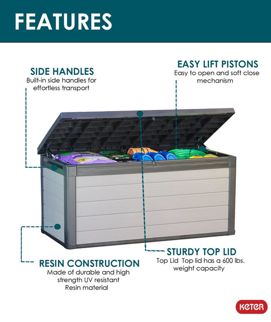 Premier 150 Gallon Durable Resin Outdoor Storage and Organization Deck Box Ideal for Garden Patio Furniture and Supplies, Grey