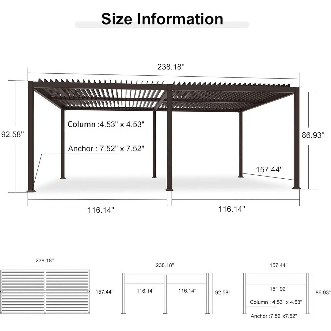 Bronze Louvered Pergola Sun Shade Shelter with Adjustable Metal Roof for Patio Hardtop Pergola