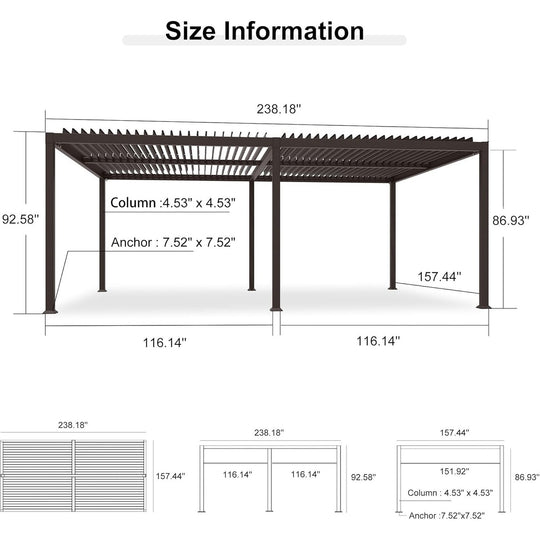 Bronze Louvered Pergola Sun Shade Shelter with Adjustable Metal Roof for Patio Hardtop Pergola