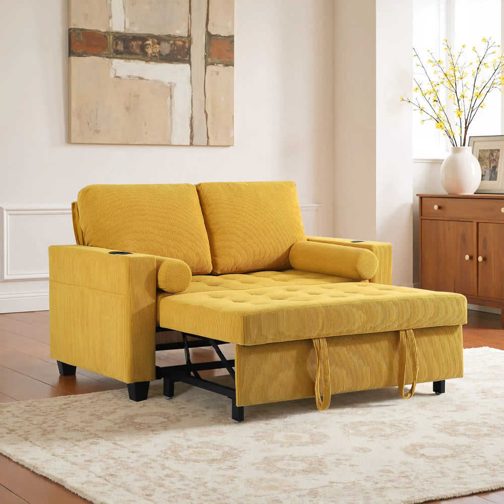 3-In-1 Pull-Out Sleeper Sofa Bed Convertible Adjustable Multi-Functional Loveseat with USB Port