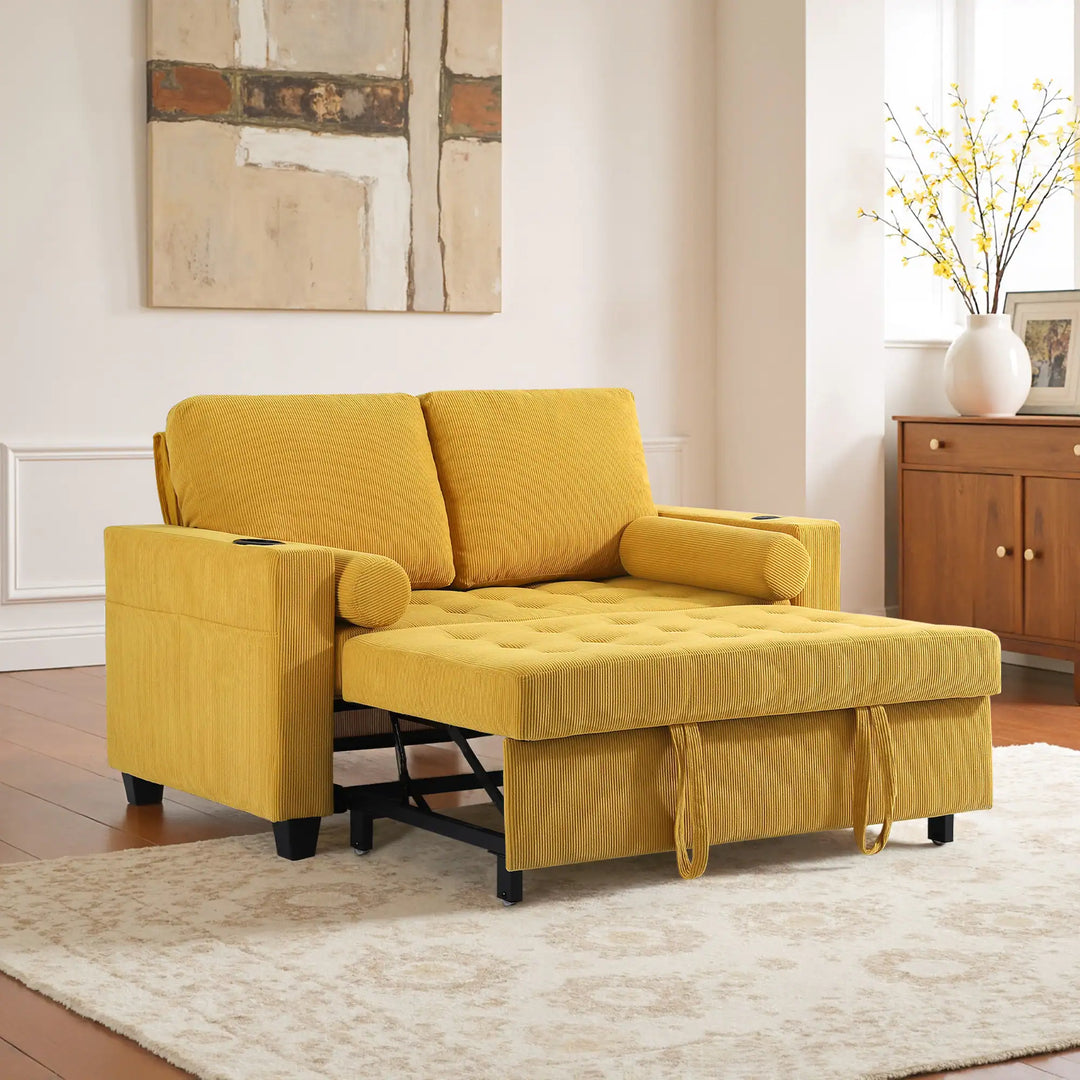 3-In-1 Pull-Out Sleeper Sofa Bed Convertible Adjustable Multi-Functional Loveseat with USB Port