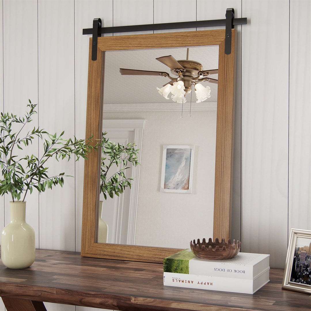 Farmhouse Barn Door Solid Wood Frame Bathroom Vanity Wall Mirror