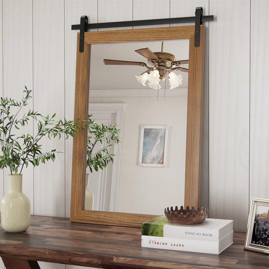 Farmhouse Barn Door Solid Wood Frame Bathroom Vanity Wall Mirror
