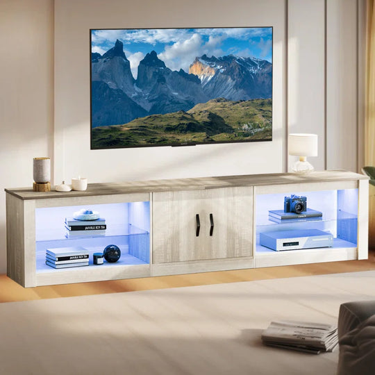 Kruszewski 80" TV Stand for 85", TV Stand with LED Lights & Two Storage Cabinets