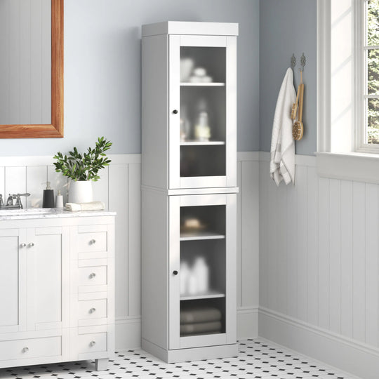 100% Solid Wood Bathroom Storage Cabinet, Adjustable Shelves, 16.5" Wide, 35.75" Tall
