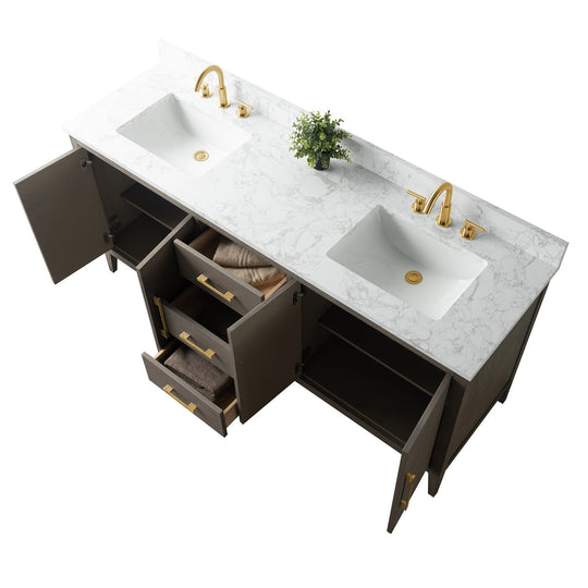 72" Double Sink Bathroom Vanity Cabinet with Engineered Marble Top