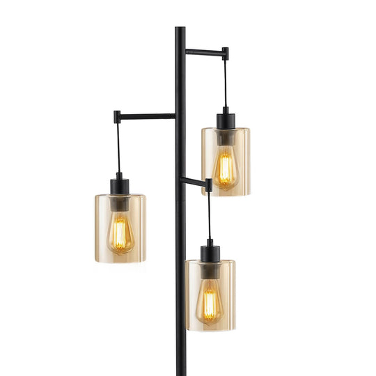 Getledel 69" Industrial 3-Light Tree Floor Lamp with Glass Shades