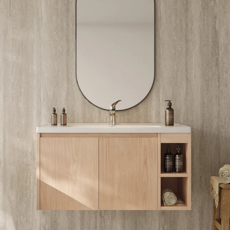 Modern 35.8" Wall-Mounted Single Bathroom Vanity with Ceramic Top