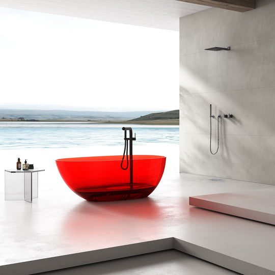 59" or 67" Stone Resin Oval Freestanding Bathtub, Soaking Tub with Pop up Drain
