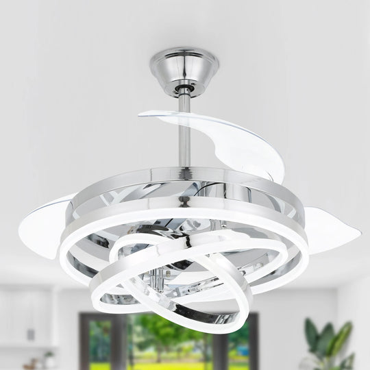 42In. DIY Shape Retractable Ceiling Fan with Lights, 6-Speed DC Motor Modern Ceiling Fan with LED Light and Remote