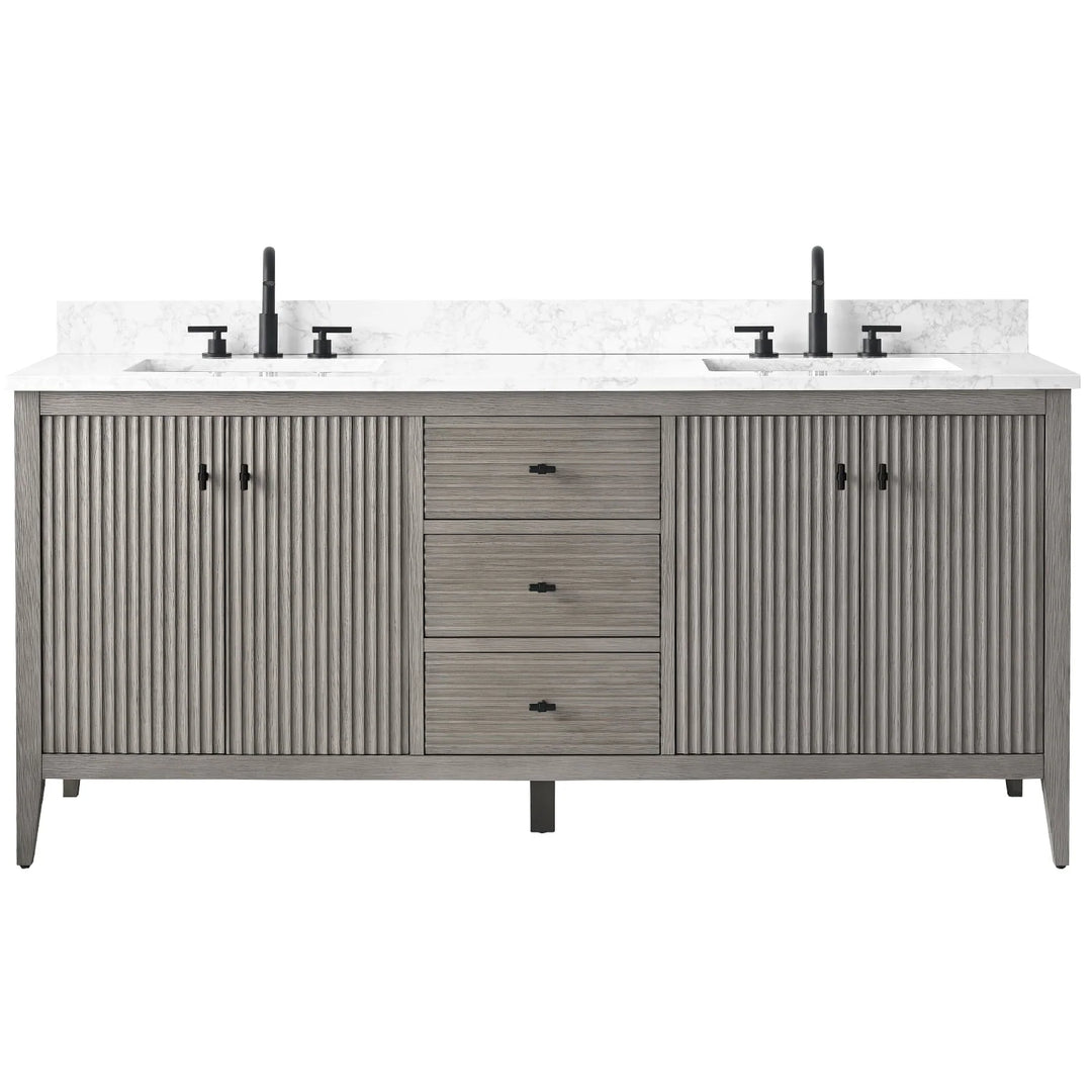 72" Double Sink Bathroom Vanity Cabinet with Engineered Marble Top