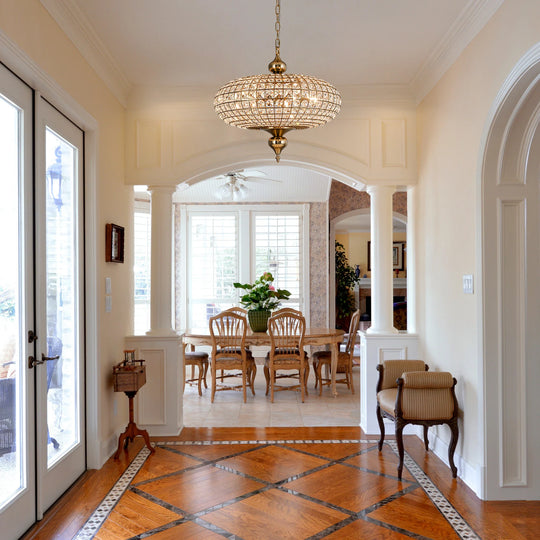 Retro French 4/5-Light Antique Brass Globe Crystal Chandelier for Living/Dining Room
