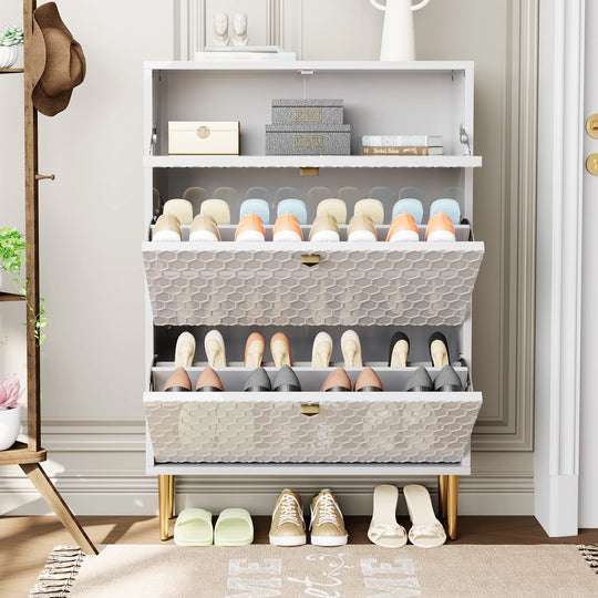 Wood 24 Pairs Shoe Storage Cabinet with 3 Flip Drawers