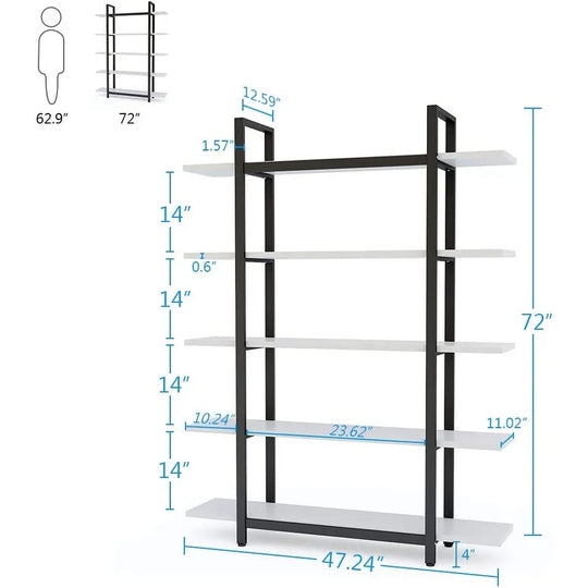 5-Tier Bookshelf, Vintage Industrial Style Bookcase