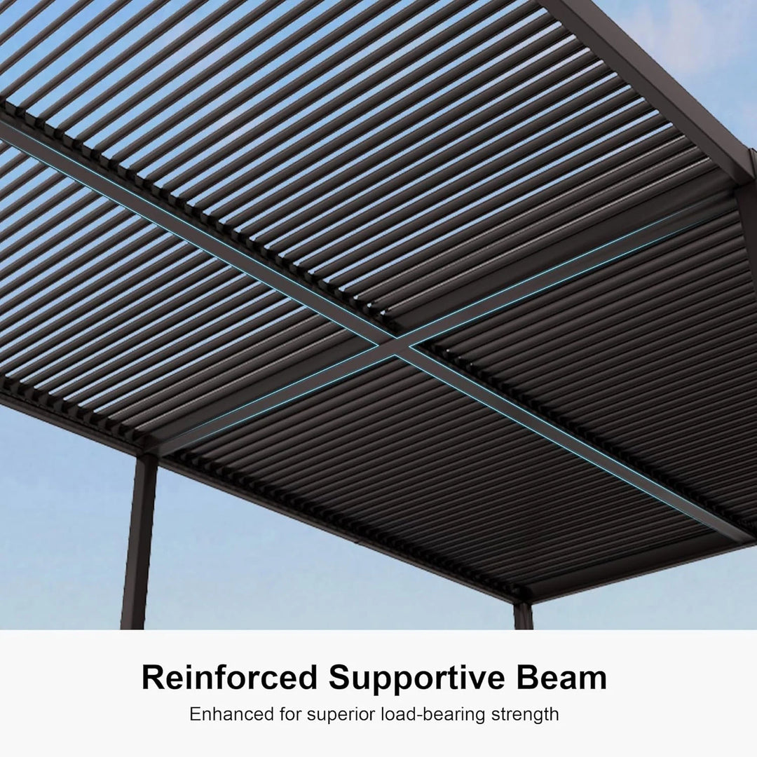Bronze Louvered Pergola Sun Shade Shelter with Adjustable Metal Roof for Patio Hardtop Pergola