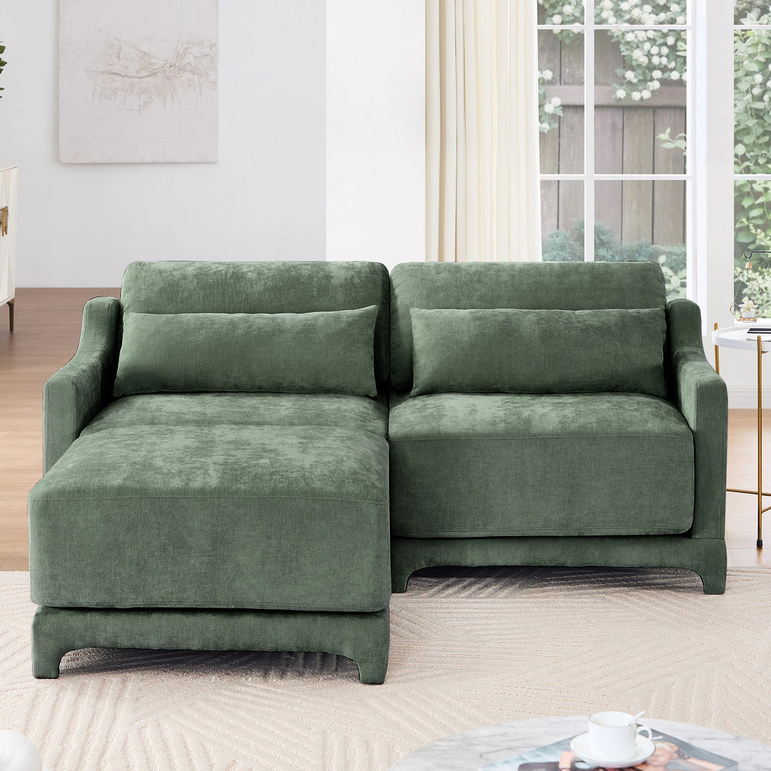 Modern Chenille 4-Seater Sofa with 2 Ottoman, Lumbar Cushions, Ergonomic Backrest, High-Resilience Spongeand Tufted Armrests
