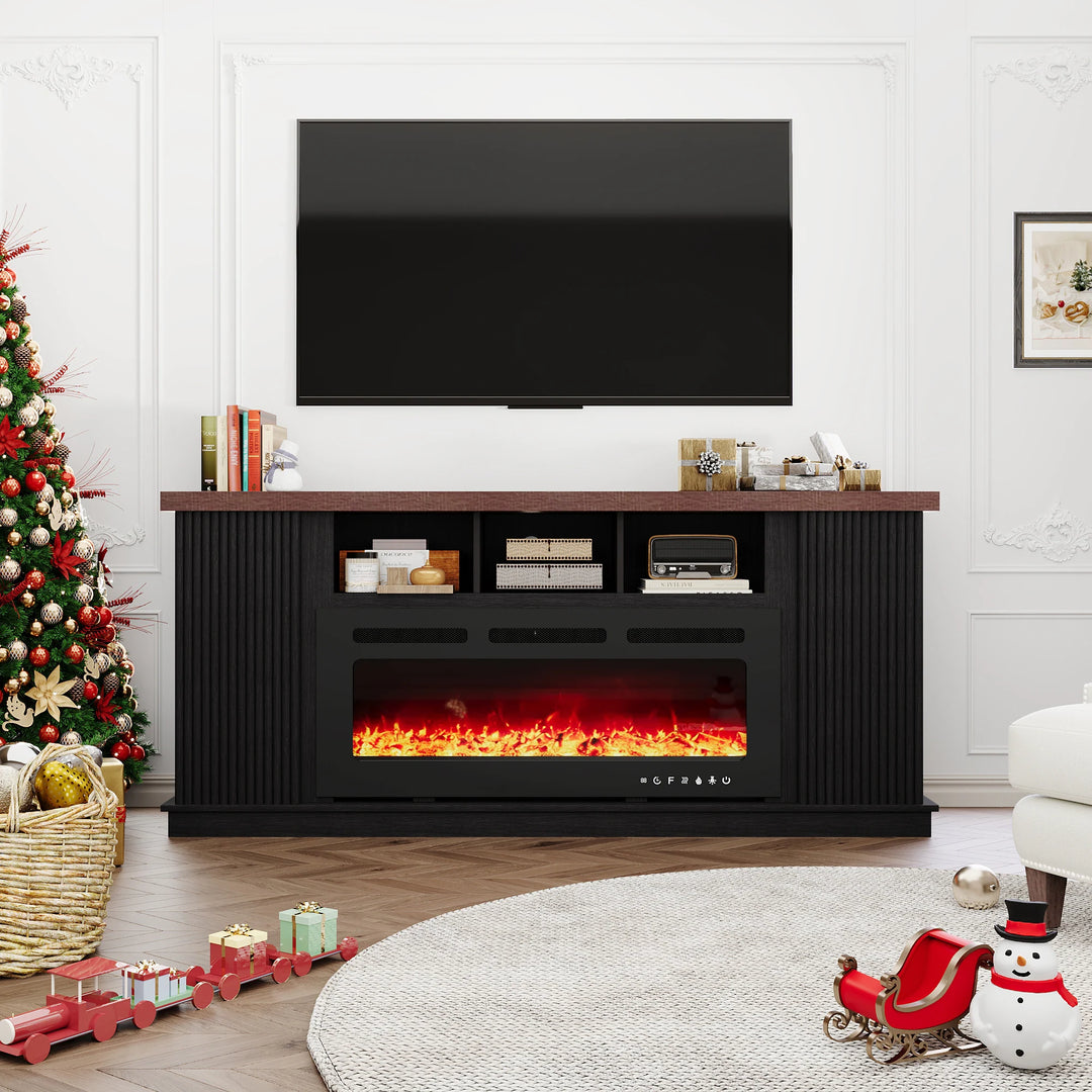 70" TV Stand with Electric Fireplace Heater, Media Entertainment Center Console for Tvs up to 80" with Storage Cabinet