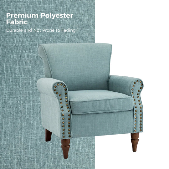 Nyctelius Upholstered Comfy Accent Chair with Turned Wooden Legs and Nailhead Trim Set of 2 by