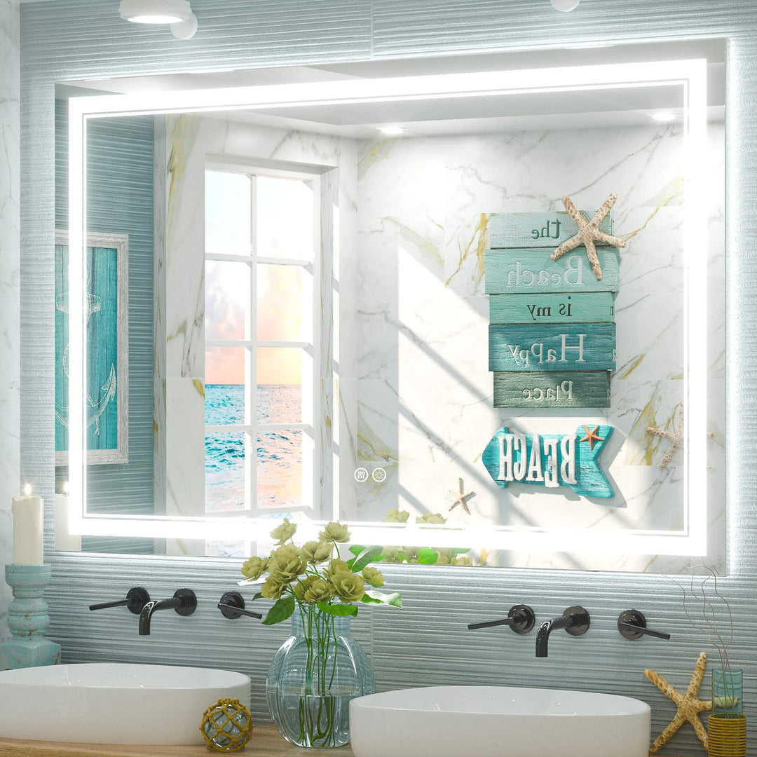 Full Size Front & Back LED Lighted Anti-Fog Tempered Glass Wall Bathroom Vanity Mirror, 3-Year Warranty & ETL Certification