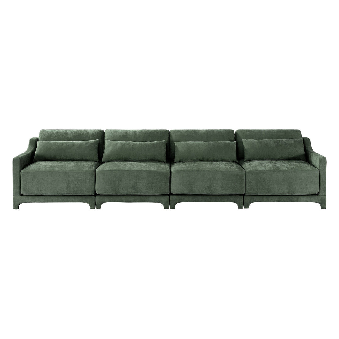 Modern Chenille 4-Seater Sofa with 2 Ottoman, Lumbar Cushions, Ergonomic Backrest, High-Resilience Spongeand Tufted Armrests