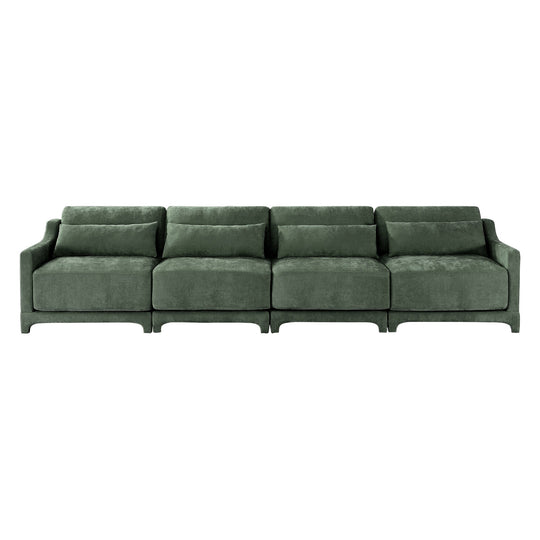 Modern Chenille 4-Seater Sofa with 2 Ottoman, Lumbar Cushions, Ergonomic Backrest, High-Resilience Spongeand Tufted Armrests