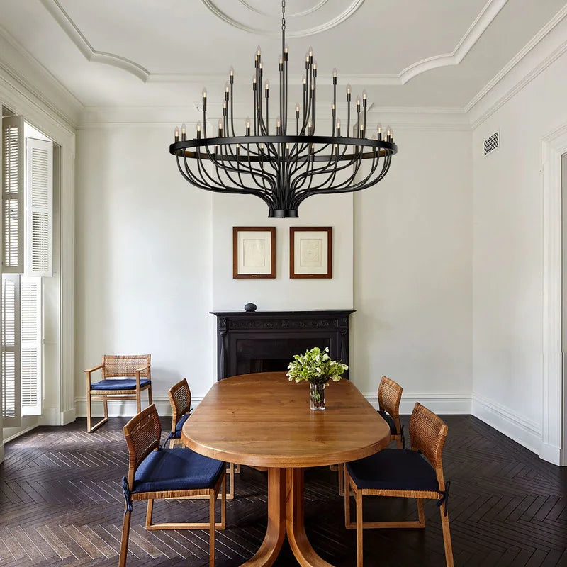 Modern Farmhouse Candle Chandelier Black Large Wagon Wheel Chandeliers