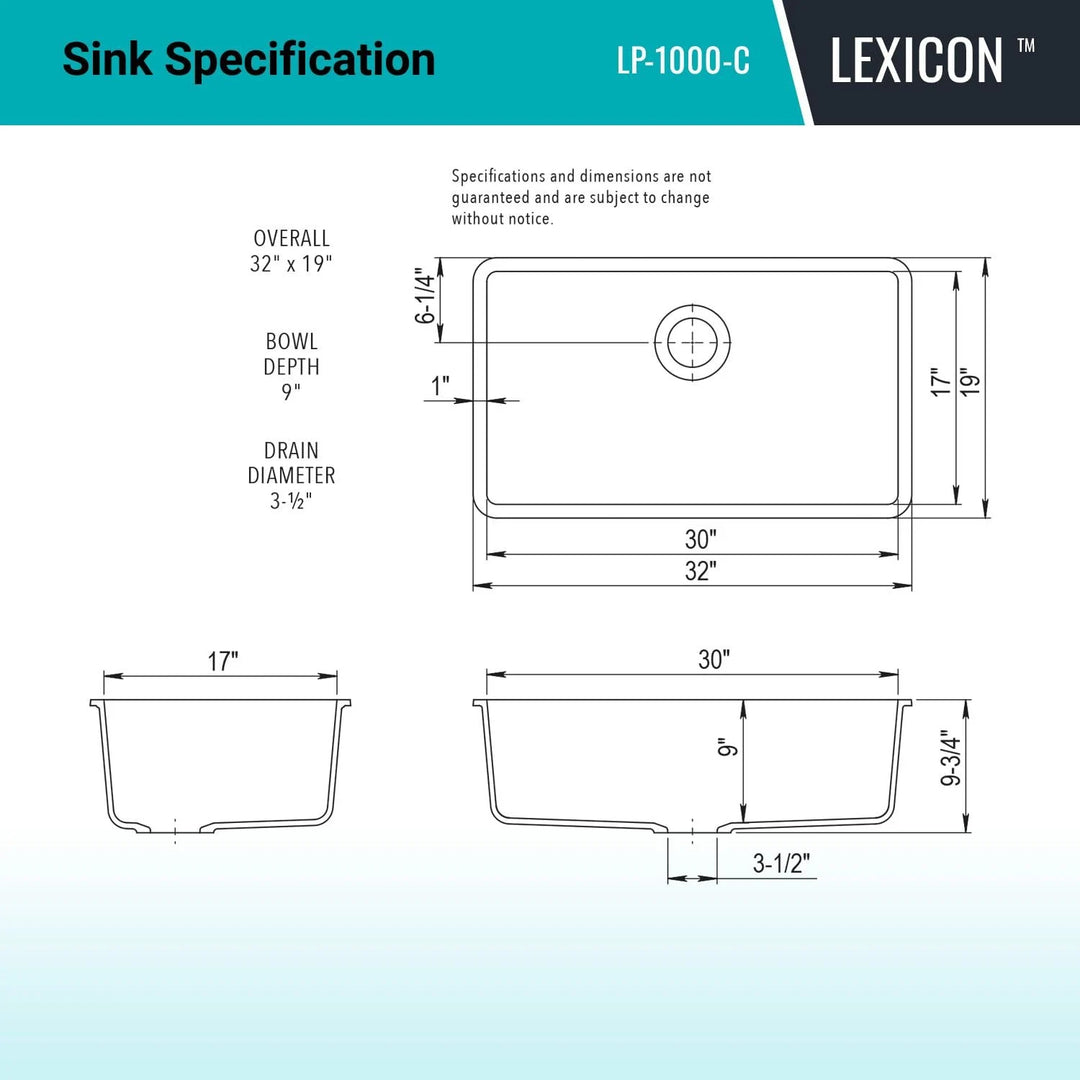 Drop-In Quartz 32 Inch Single Bowl Kitchen Sink Kit - 32"X19"