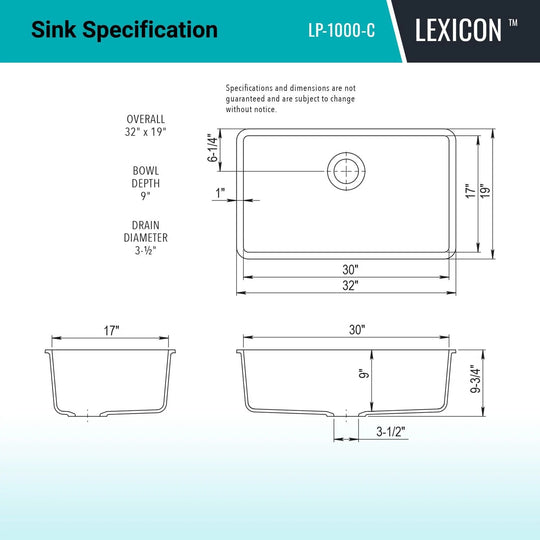 Drop-In Quartz 32 Inch Single Bowl Kitchen Sink Kit - 32"X19"